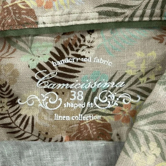 Camicissima Mens Tropical Print Long Sleeve Shirt Size 38 Shaped Fit Linen 2388 - Picture 2 of 6